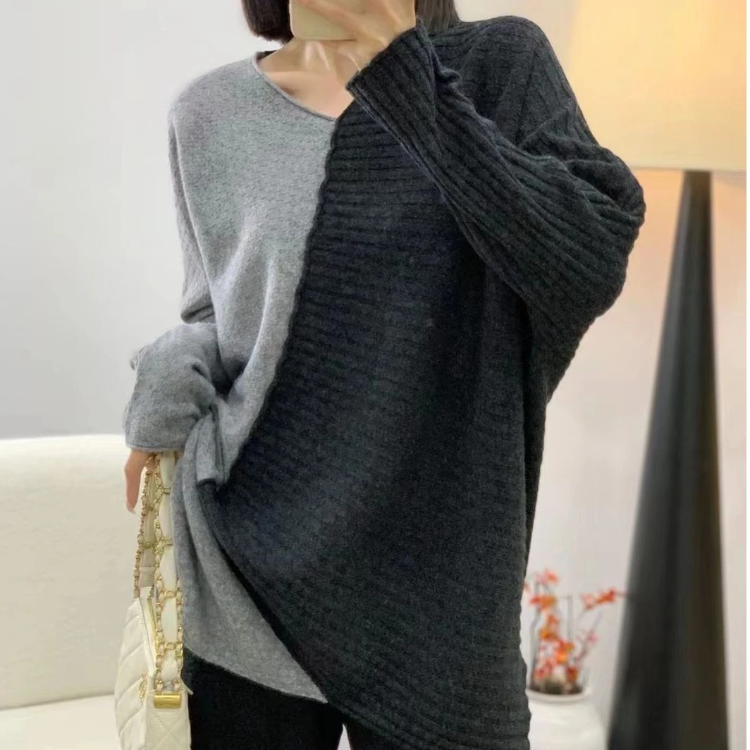 时尚高级感洋气上衣2024秋冬新款微胖女装显瘦百搭撞色拼接毛衣