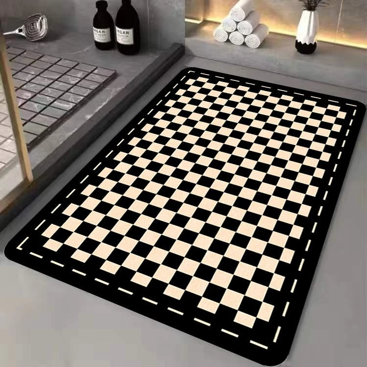 浴室地垫网红棋盘格卫生间进门硅藻泥速干地垫吸水脚垫洗手间垫子