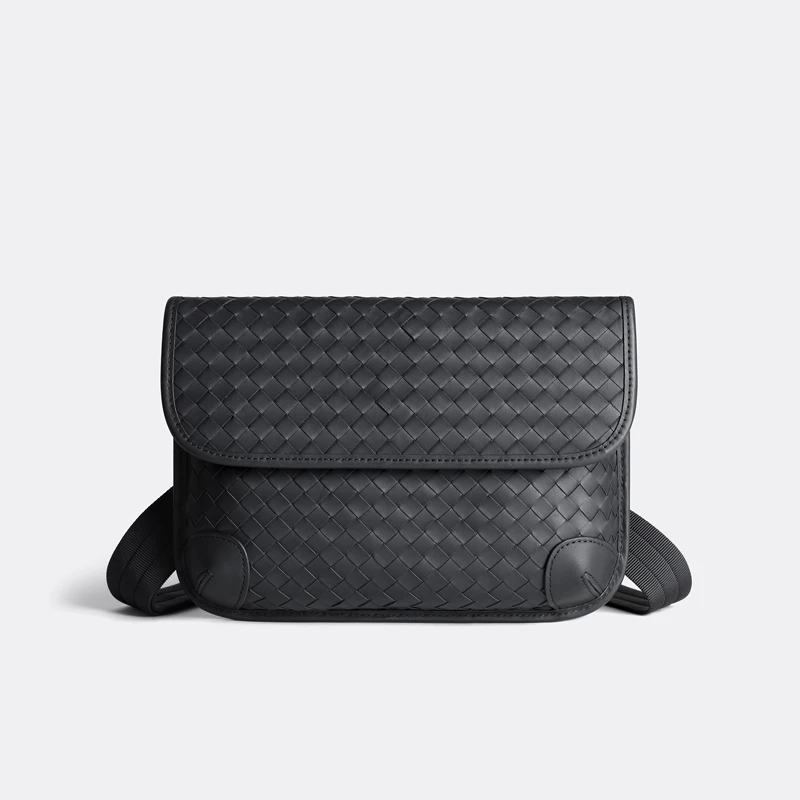 B家轻奢正品手工编织牛皮小众设计感男士高端休闲时尚单肩斜挎包