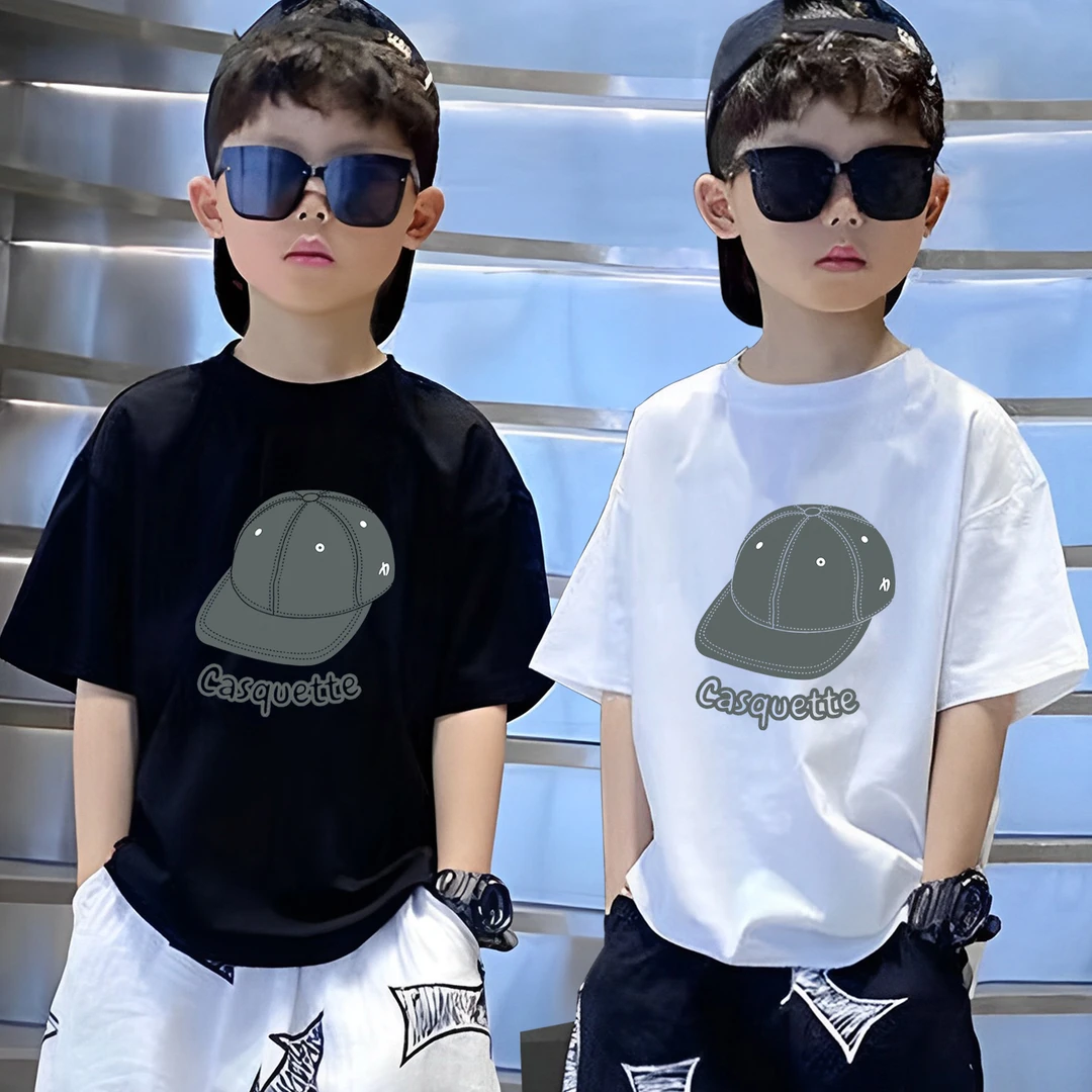 2025新款T恤中大童短袖帅气纯棉印花休闲男女童洋气男孩宽松韩版