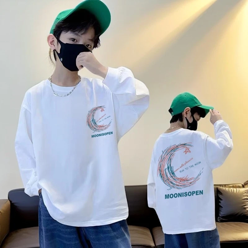 男童纯棉长袖t恤中大童秋季韩版印花上衣儿童帅气男孩宽松体恤衫