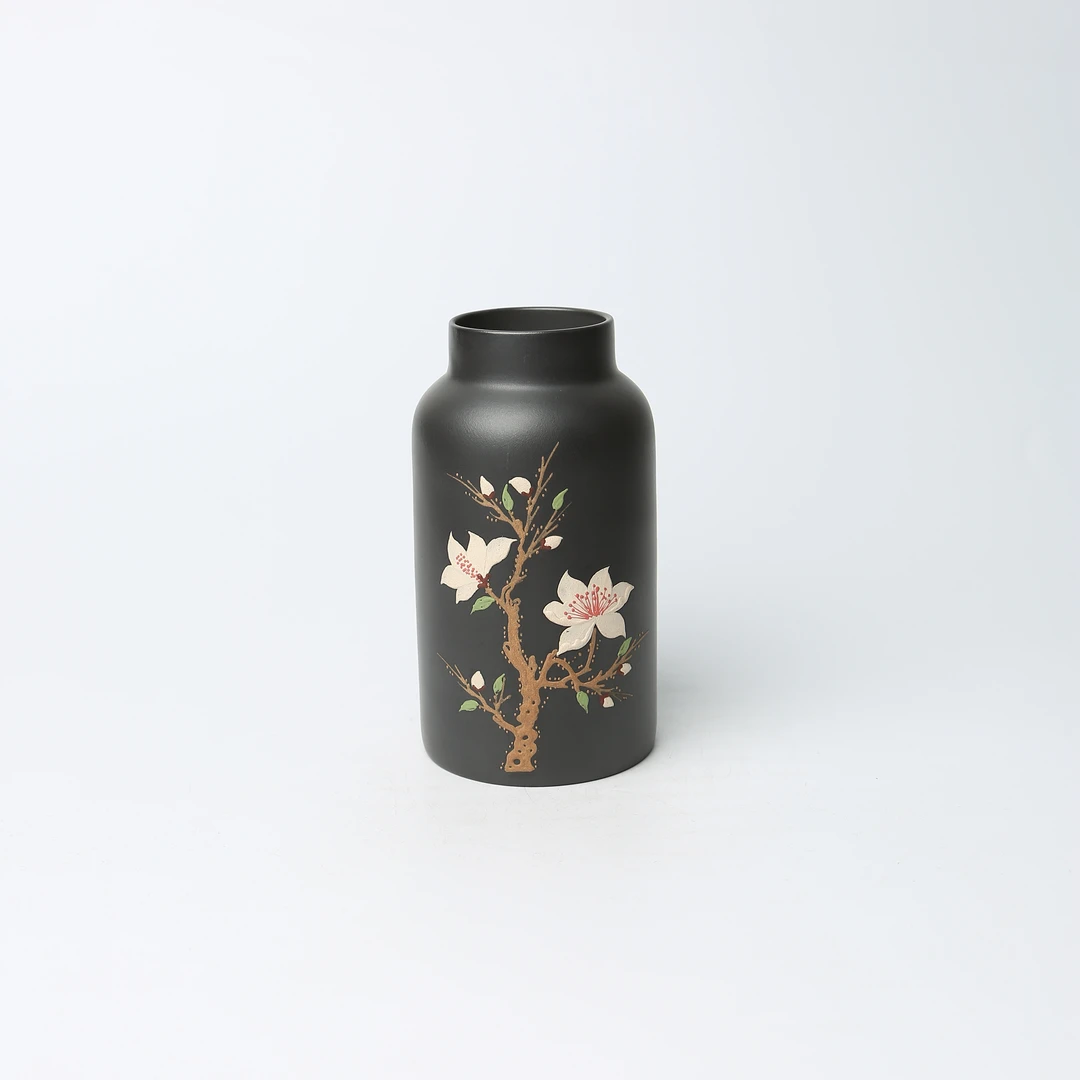 直017 彩绘玉兰花 400cc 石黄 单层宜兴精品紫砂光素净水杯便携杯