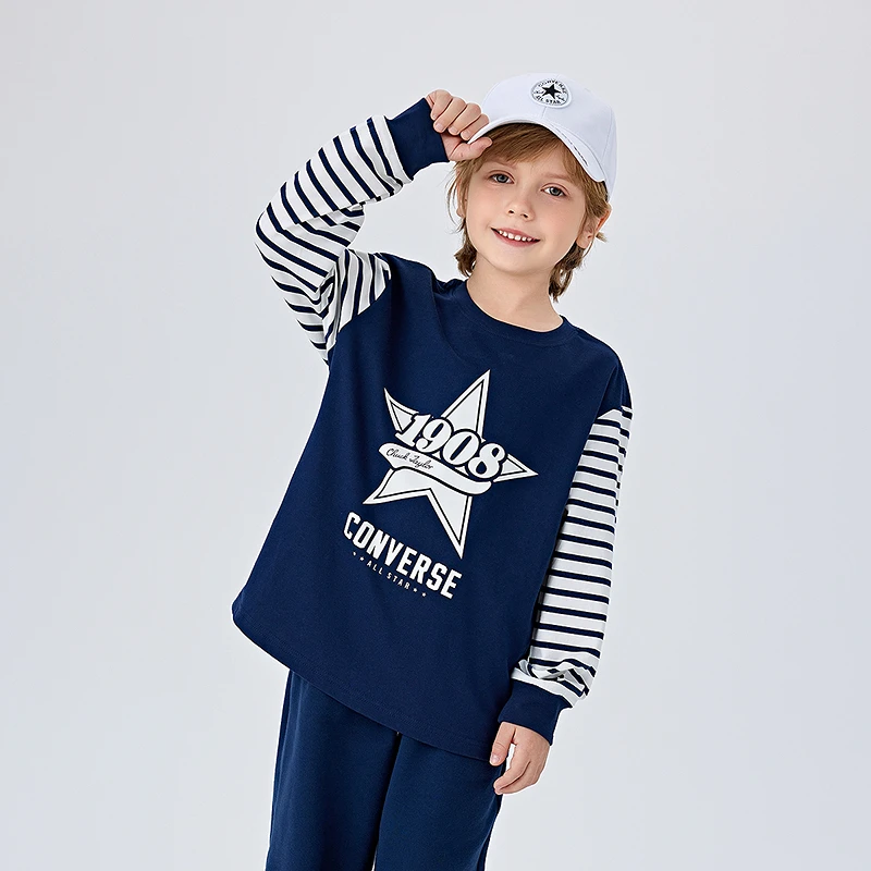 Converse匡威春季条纹套头男童长袖儿童圆领T恤CNVB-LK-H176