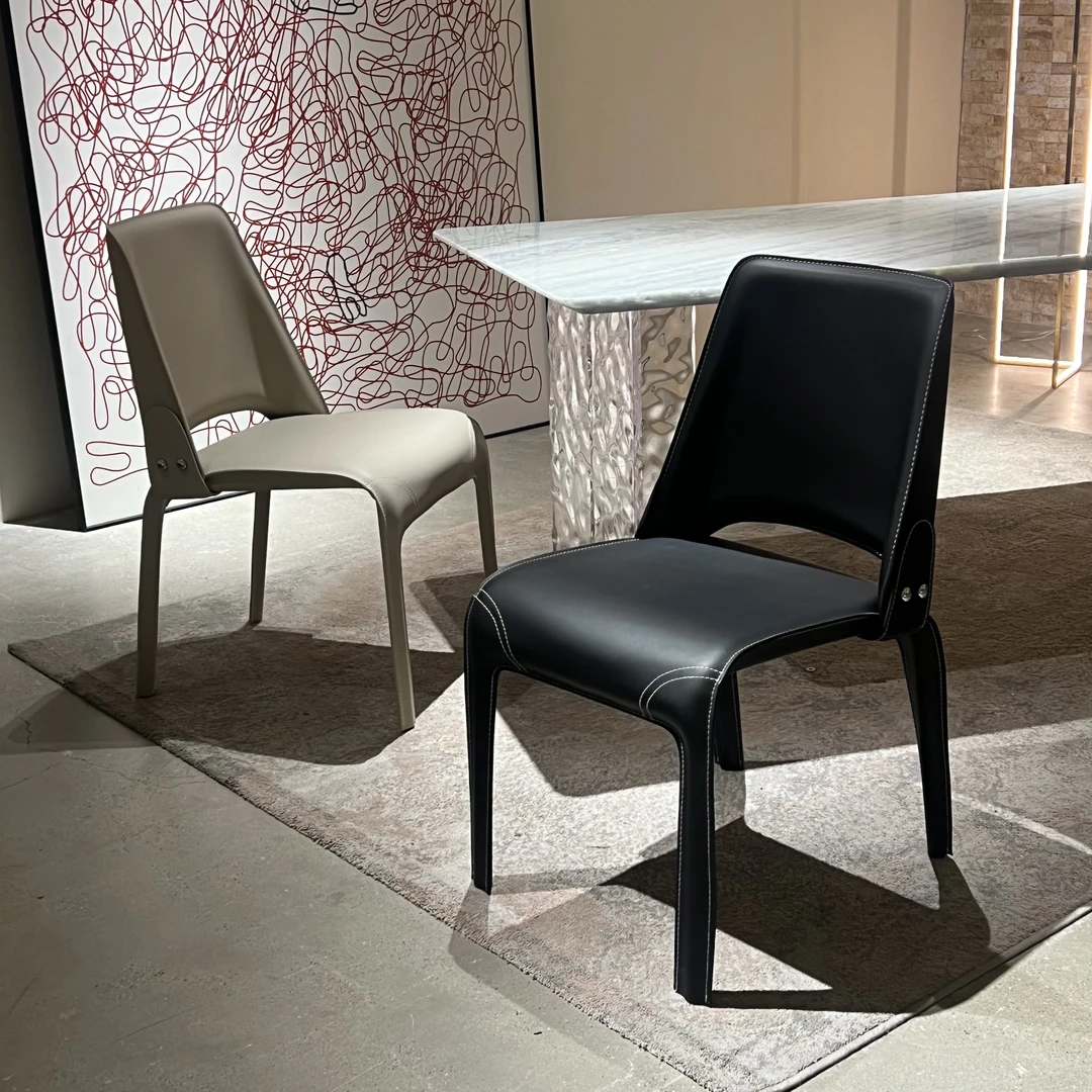 白灵【马鞍硬皮餐椅 】马鞍皮餐椅餐椅家用客厅椅书桌椅会客椅