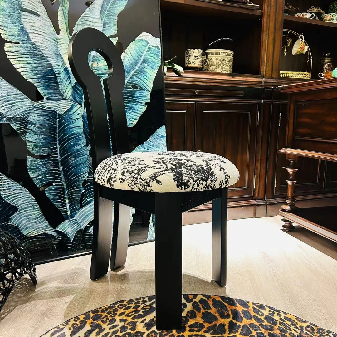 欧美【钥匙椅】中古餐椅家用实木书桌椅靠背现代法式复古餐椅单张