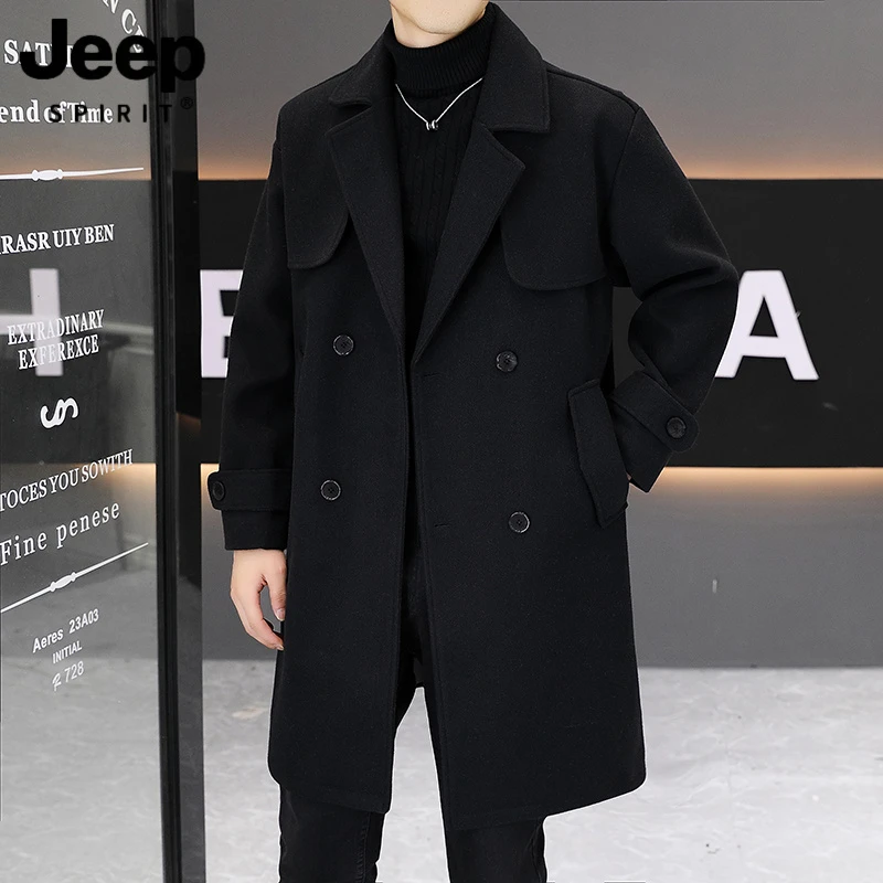 JEEPSPIRIT毛呢大衣男中长款加厚轻熟风高级感外套秋冬季休闲风衣