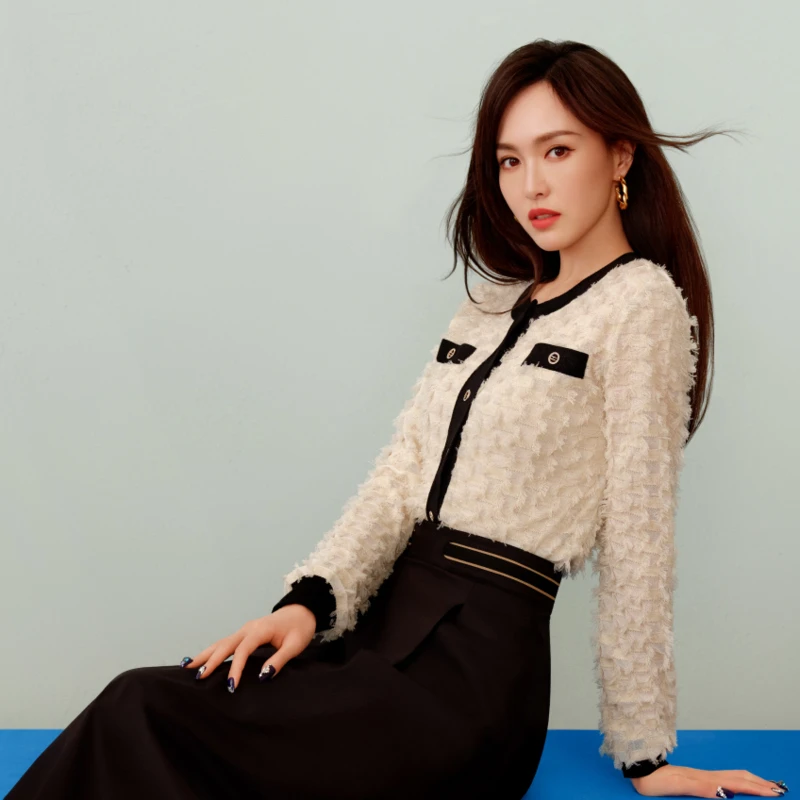 EP YAYING雅莹女装 撞色设计小香风针织外套 新款9121A