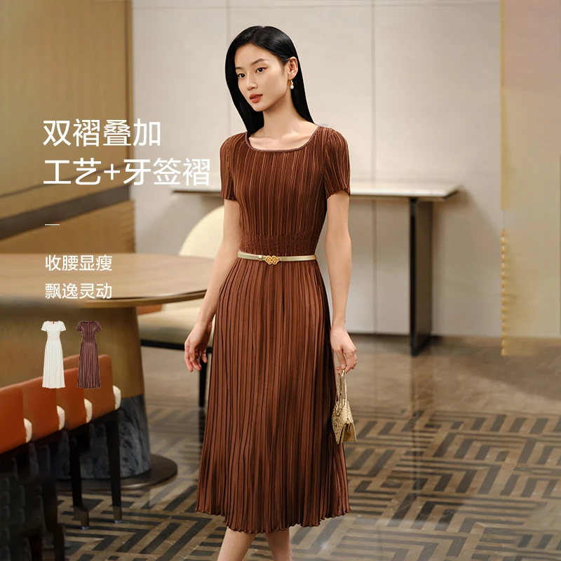 EP雅莹高端系列 优雅气质压褶肌理收腰连衣裙 秋冬新品4610A