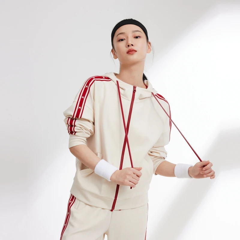 EP雅莹女装 连帽抽绳撞色羊毛空气层运动外套  早春新品1218A