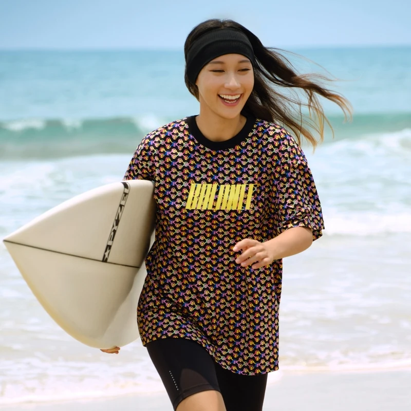 EP YAYING雅莹女装 休闲老花印花宽松短袖t恤 春装新品5336F