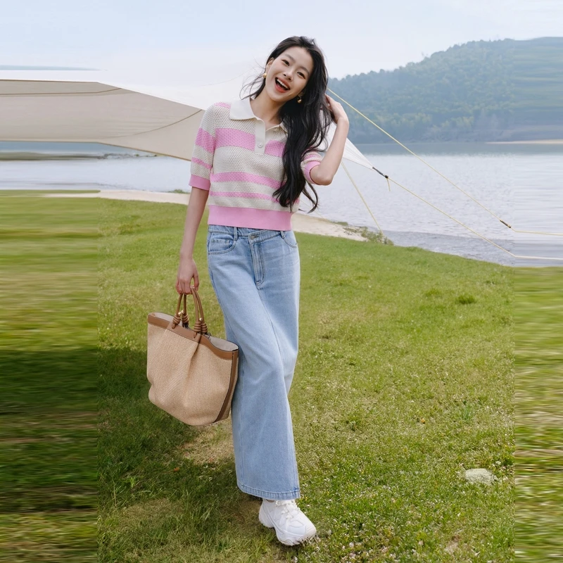 EP YAYING雅莹女装 直筒开叉棉牛仔半身裙 新款J303A