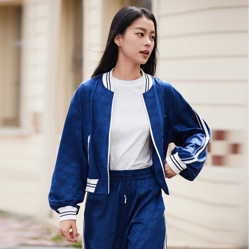 EP雅莹女装 国风重磅桑蚕丝暗纹提花夹克外套 春装新款1265A