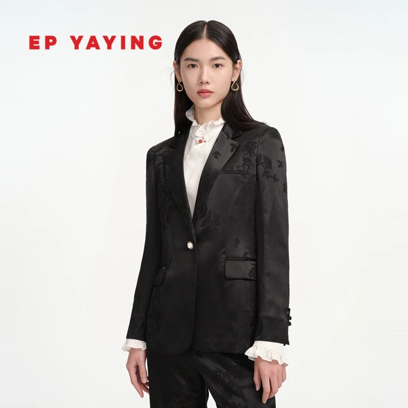 EP YAYING雅莹女装 桑蚕丝新中式暗纹提花西装外套 新款1108A