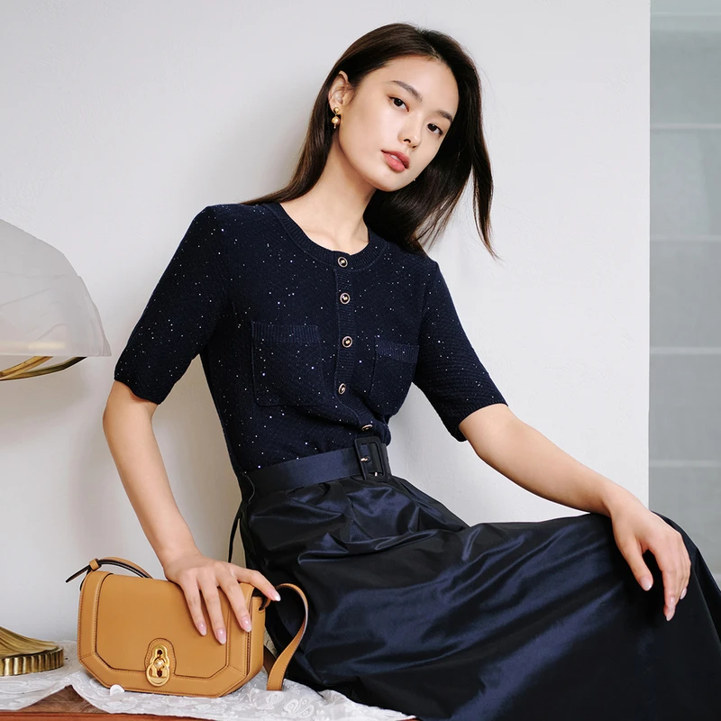 EP YAYING雅莹女装 小香风针织拼接收腰连衣裙 秋冬新品4643A