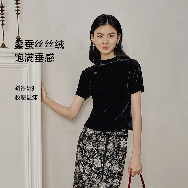 EP YAYING雅莹女装 国风丝绒收腰桑蚕丝上衣 秋装新款5401A