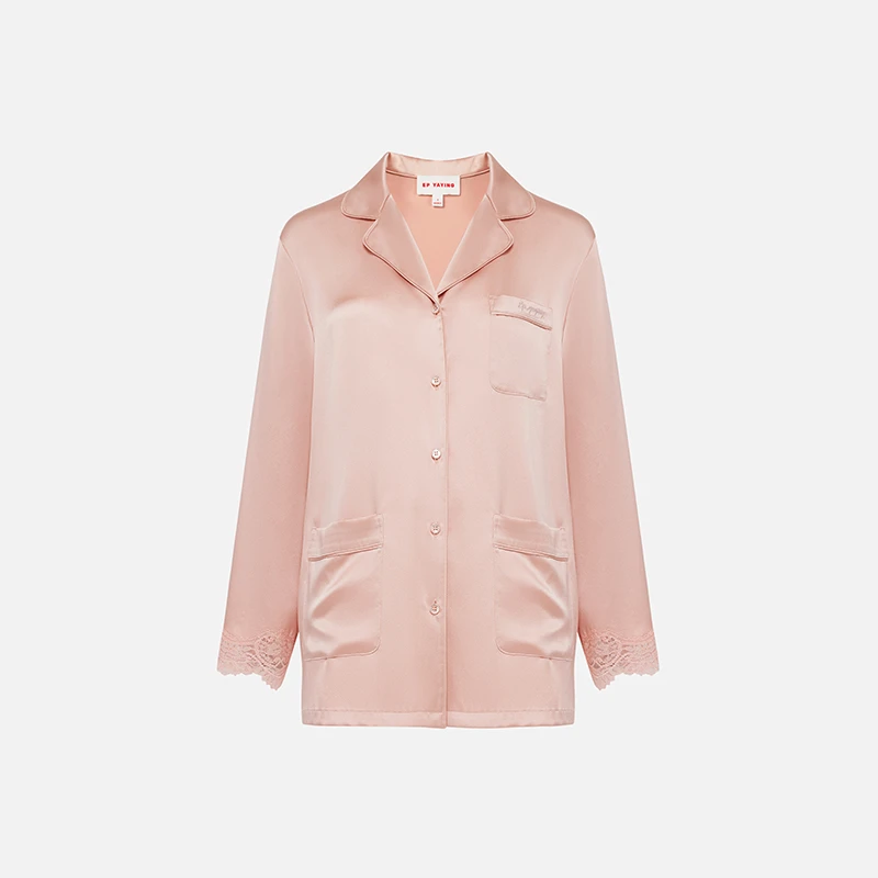 EP YAYING雅莹女装 香氛桑蚕丝刺绣蕾丝长袖睡衣 新款AS01A