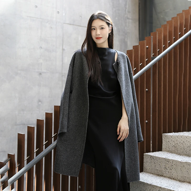 EP雅莹女装 美利奴羊毛H型毛呢外套格雷系大衣热力感  新款8407A