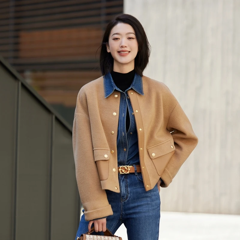 EP YAYING雅莹女装 短款绵羊毛混纺单排扣外套 秋装新款1211B