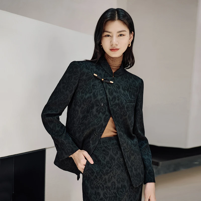EP雅莹女装 醋酸提花盘扣国风中式西装外套 秋冬新品1245A