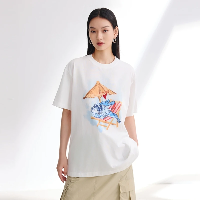 EP YAYING雅莹女装 纯棉印花oversizeT恤上衣 春装新款5323A