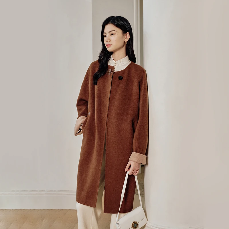 EP YAYING雅莹女装 美丽诺羊毛骆驼绒廓形大衣 秋装新款8315A