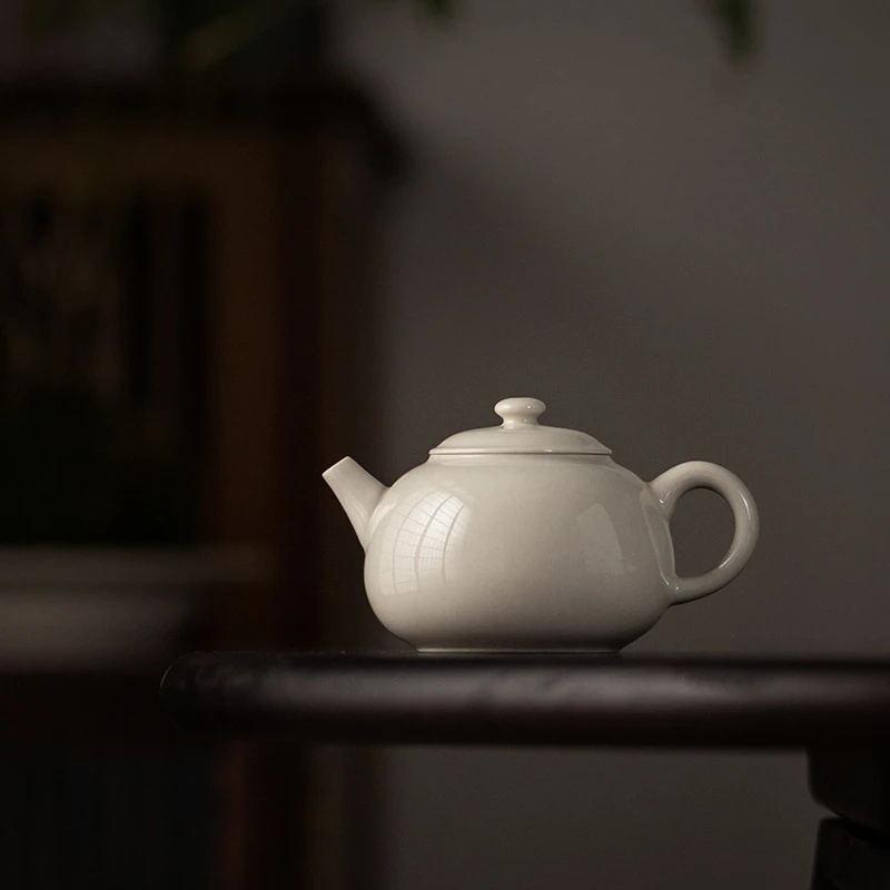 仿古草木灰釉手绘茶壶陶瓷小号迷你壶单壶功夫茶具手执球孔泡茶器