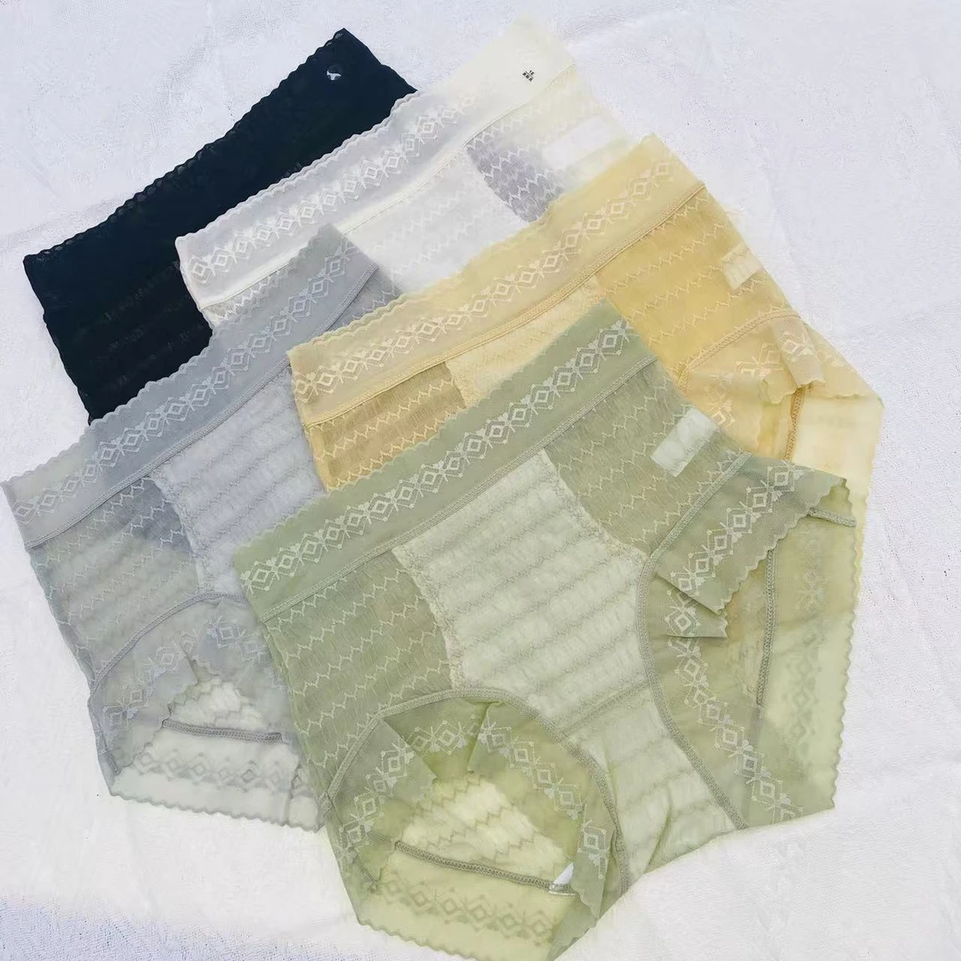 高腰女士内裤无痕透气大码蕾丝高腰桑蚕丝裆少女三角裤-M1685