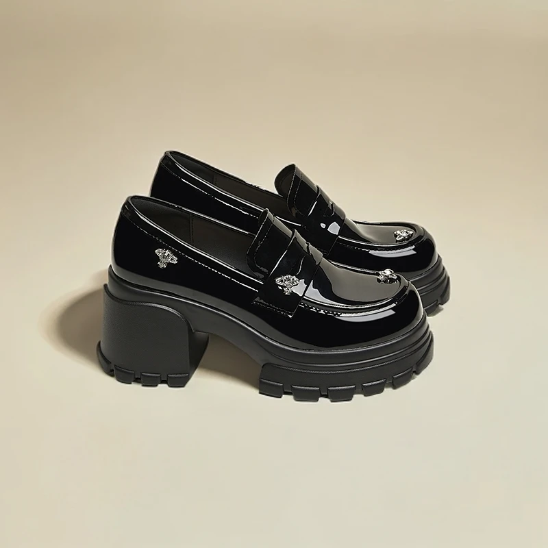 达芙妮厚底乐福鞋女2025秋季新款时尚英伦风小皮鞋粗跟小个子单鞋