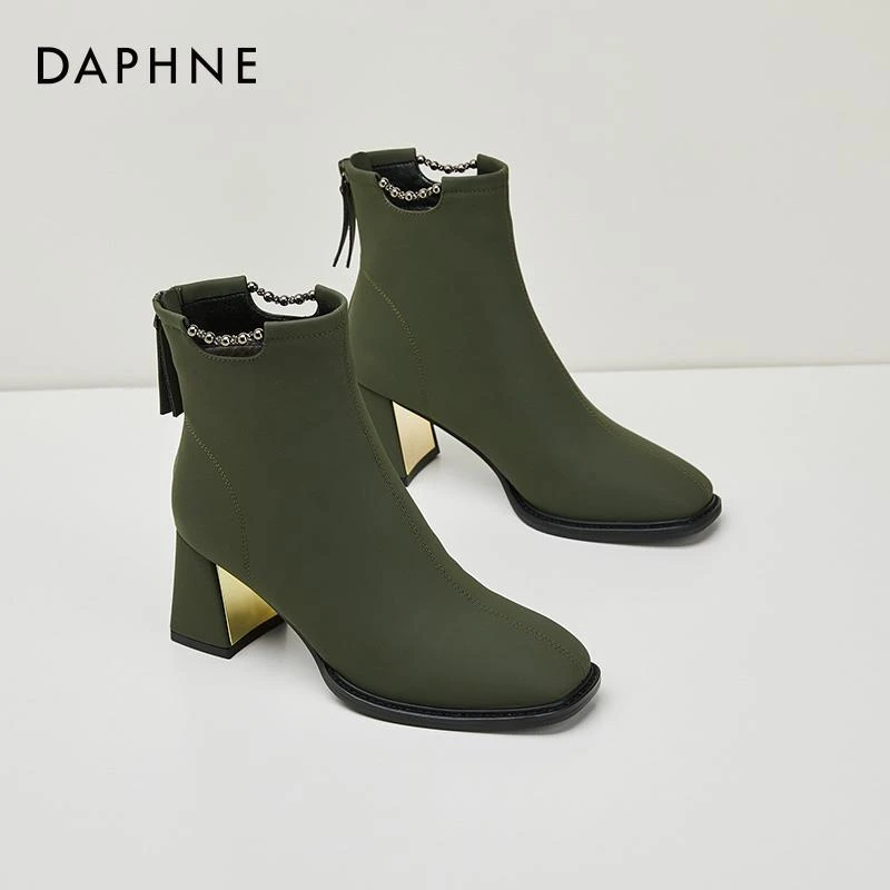 达芙妮靴子女短靴尖头气质秋冬女靴加绒短靴子2025新款爆款洋气