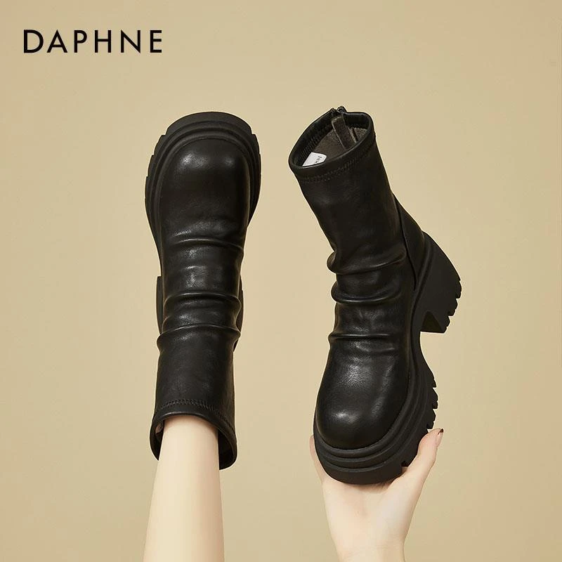 达芙妮厚底洋气秋冬季短靴女2025新款瘦瘦靴马丁靴女加绒加厚女鞋