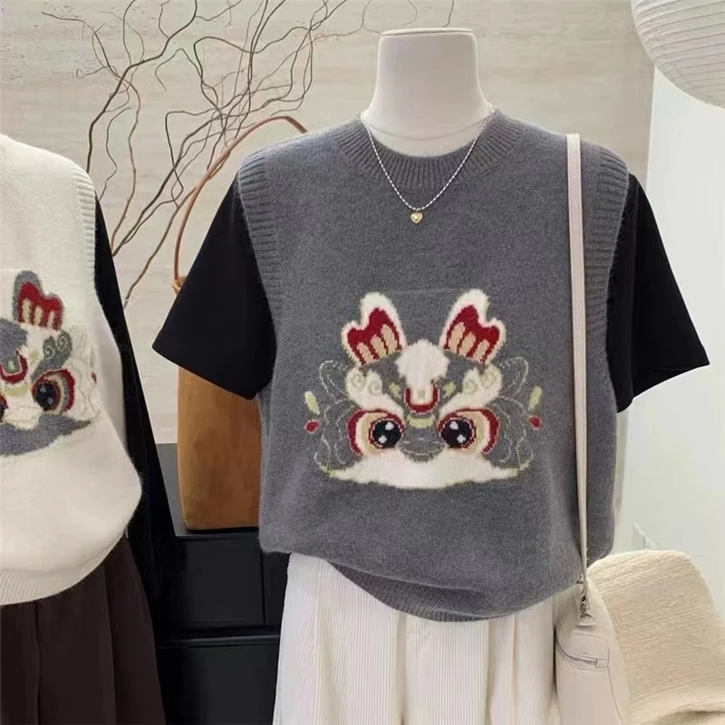 早春新款复古提花软糯马夹女高级感新年红色针织衫毛衣女叠穿上衣