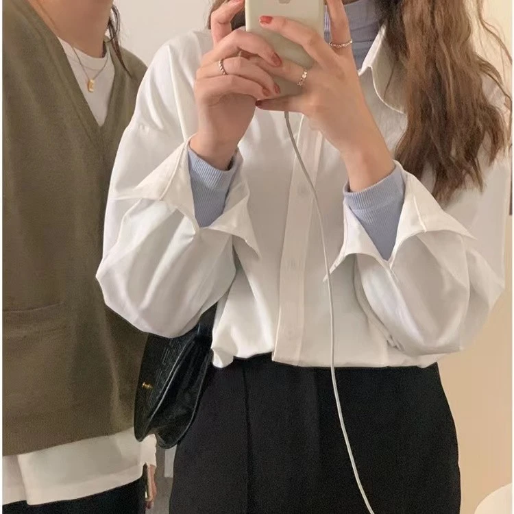 白色衬衫女设计感小众衬衣法式洋气小衫上衣小个子春装2025年新款
