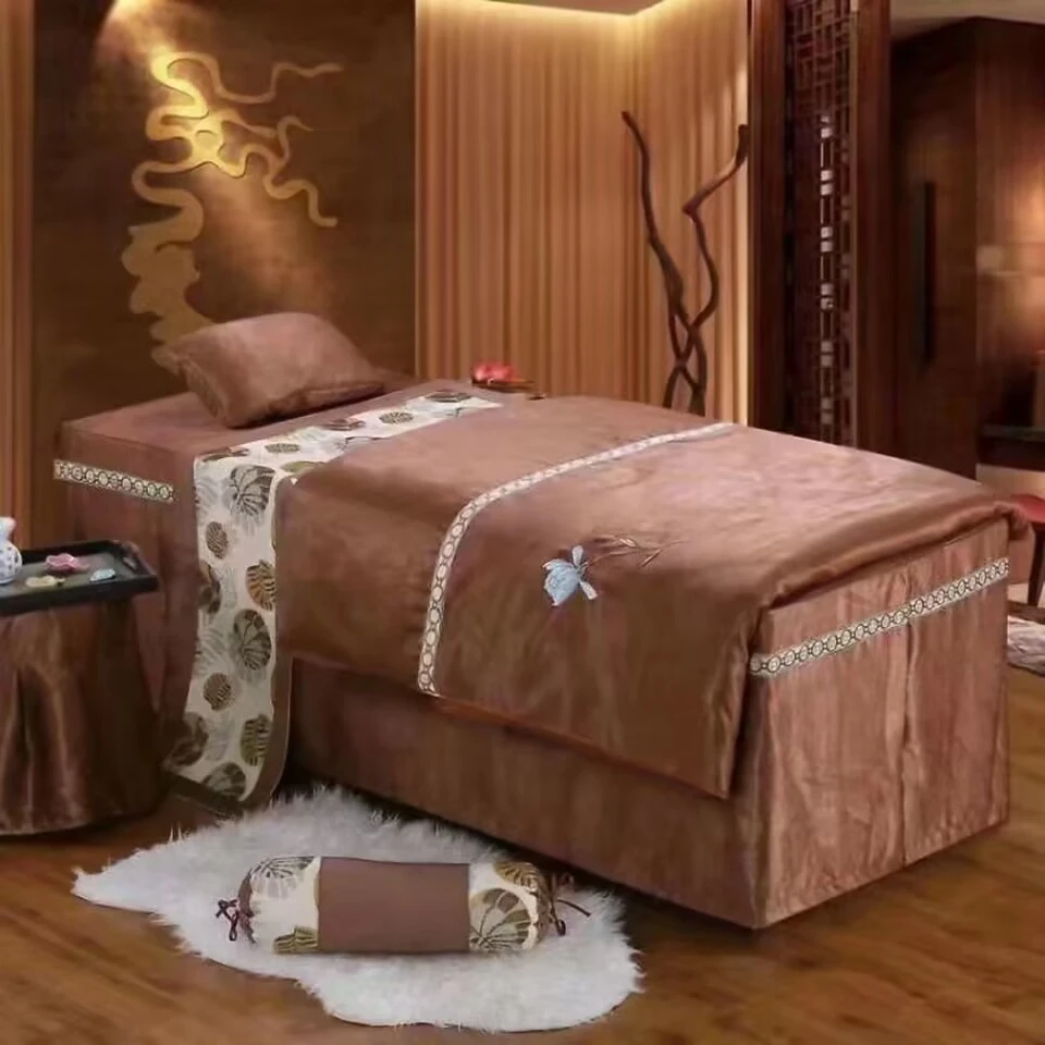 【30】美容床罩四件套美容院专用按摩推拿理疗床套带洞四季