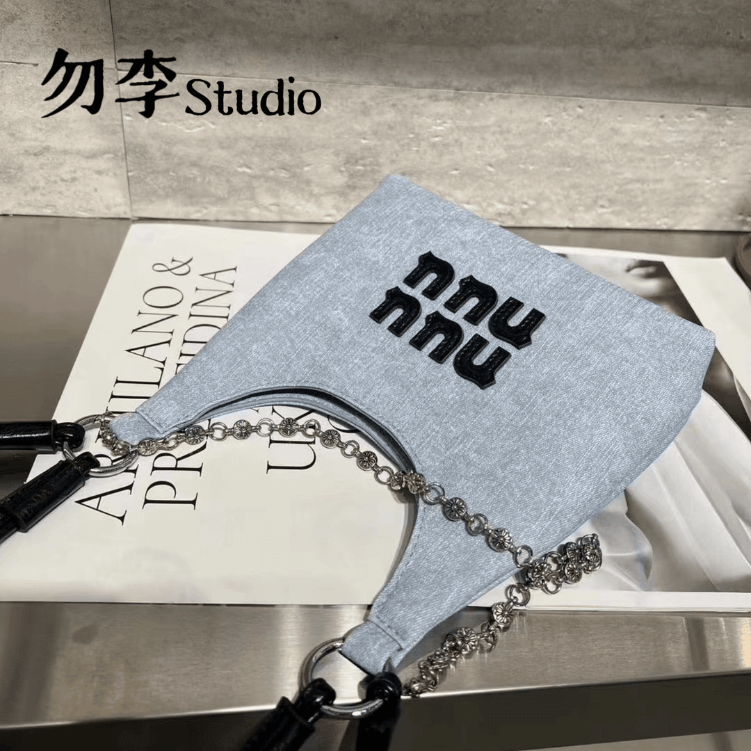 勿李studio 牛仔蓝色时尚百搭女士设计师气质链条包