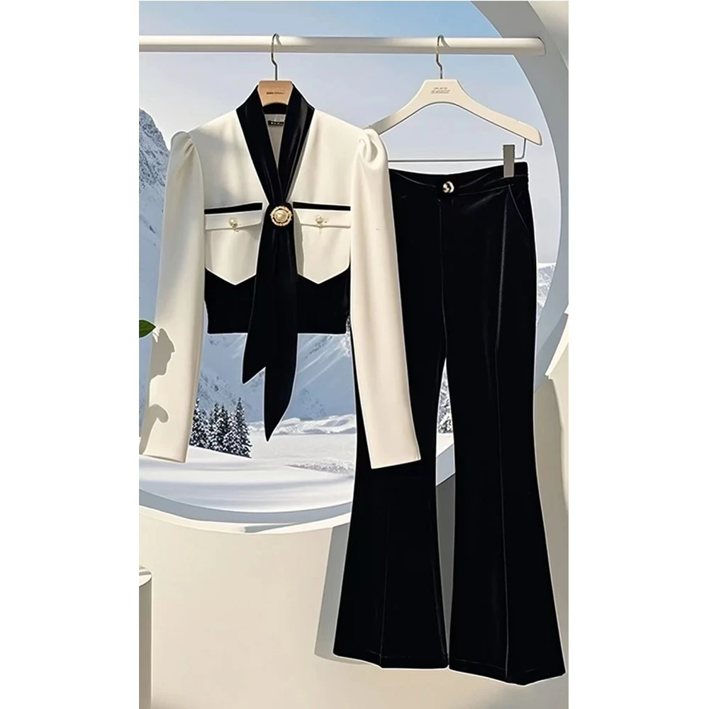 冬季穿搭一整套高级感法式气质御姐小香风白色上衣裤子时尚套装女