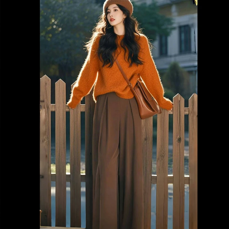 一整套初冬高级松弛感韩系穿搭宽松毛衣慵懒风时尚气质针织套装裤
