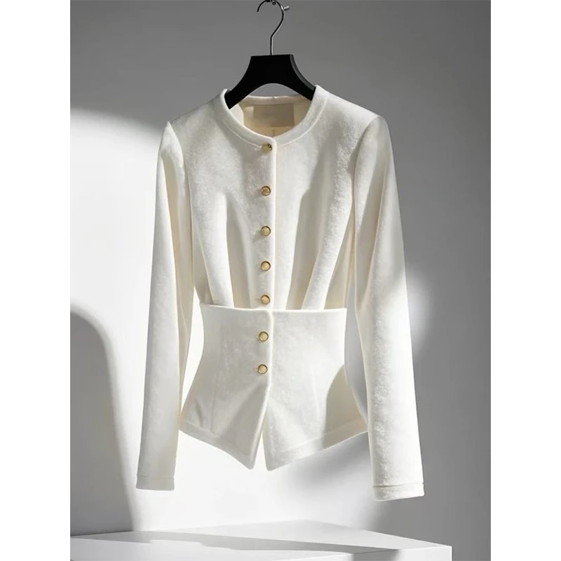白色小香风收腰针织毛衣外套女2024新款秋冬季老钱风穿搭高端上衣