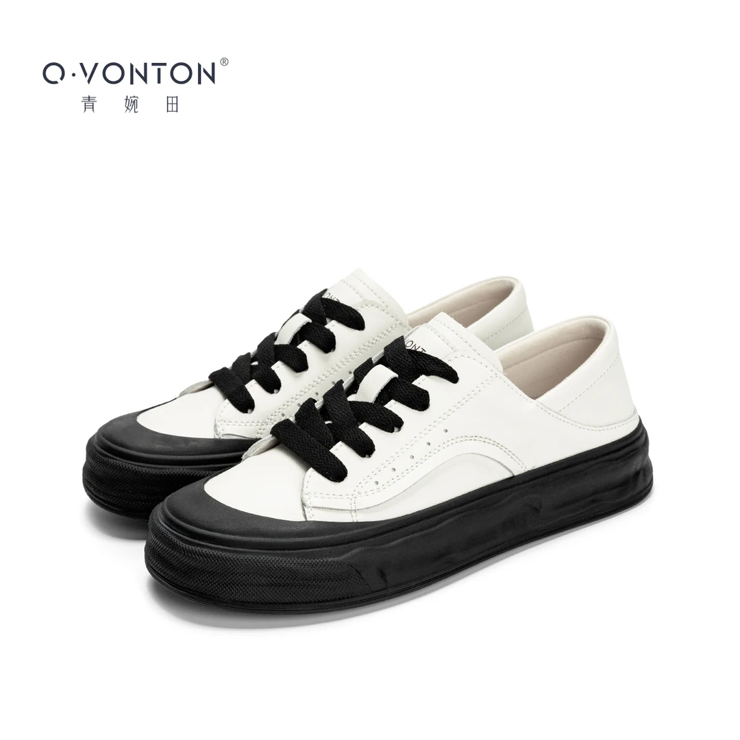 青婉田板鞋女2023新款小白鞋夏季透气女鞋黑白厚底一鞋两穿凉拖鞋