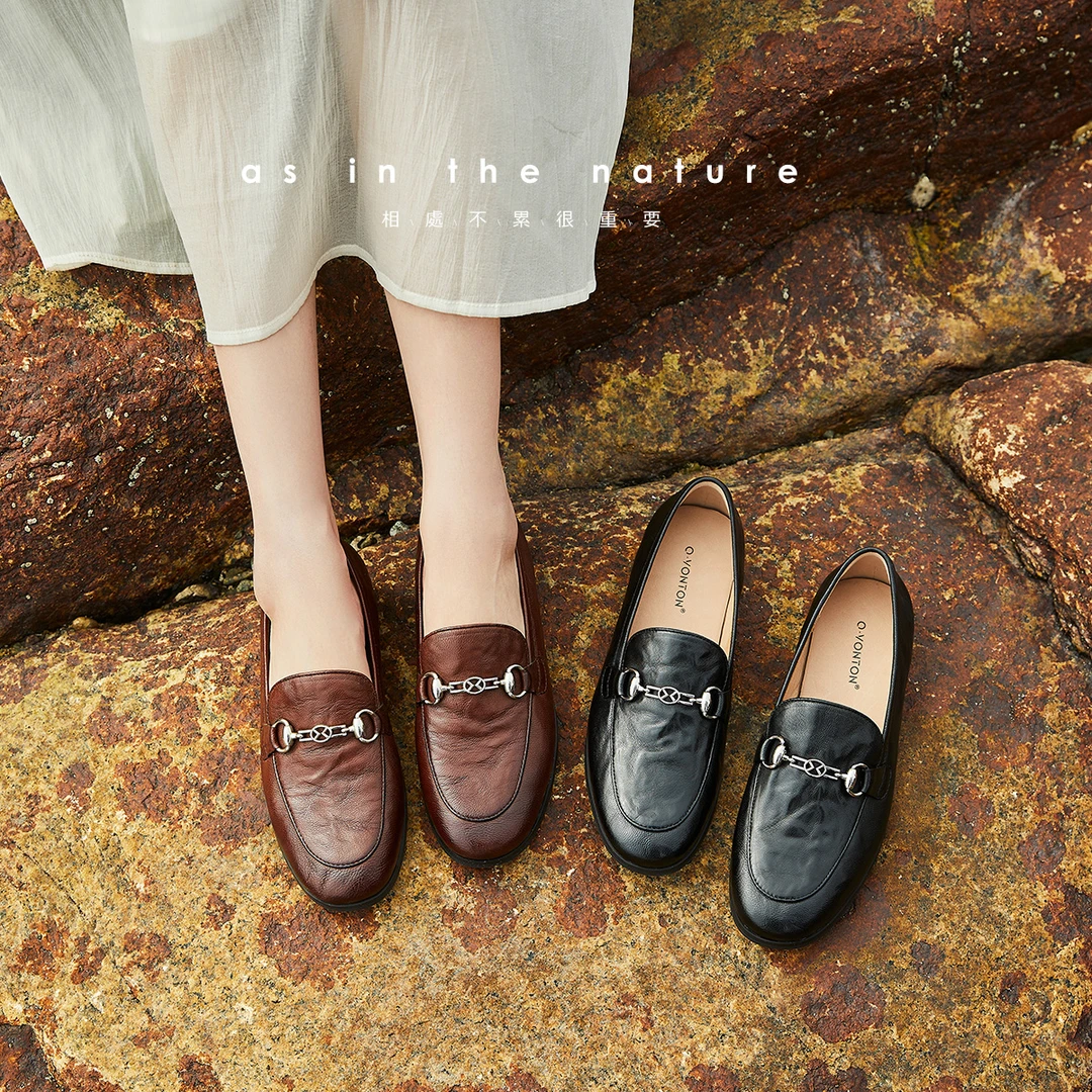【升级全牛皮】青婉田英伦小皮鞋女懒人一脚蹬单鞋复古休闲乐福鞋女