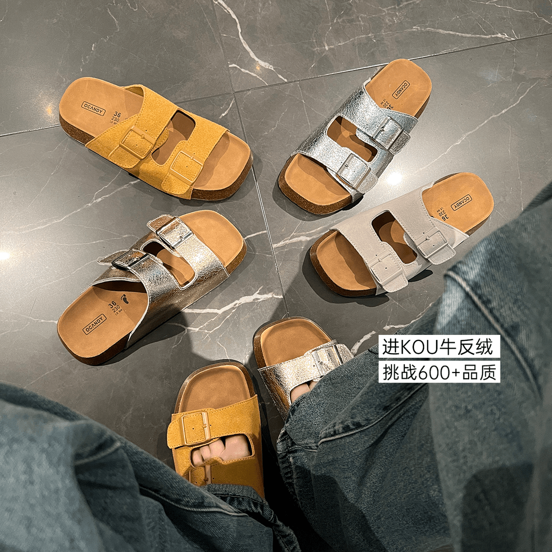 【板栗博博】· 高级感厚底扣带勃肯拖鞋女时尚休闲百搭夏季沙滩防滑