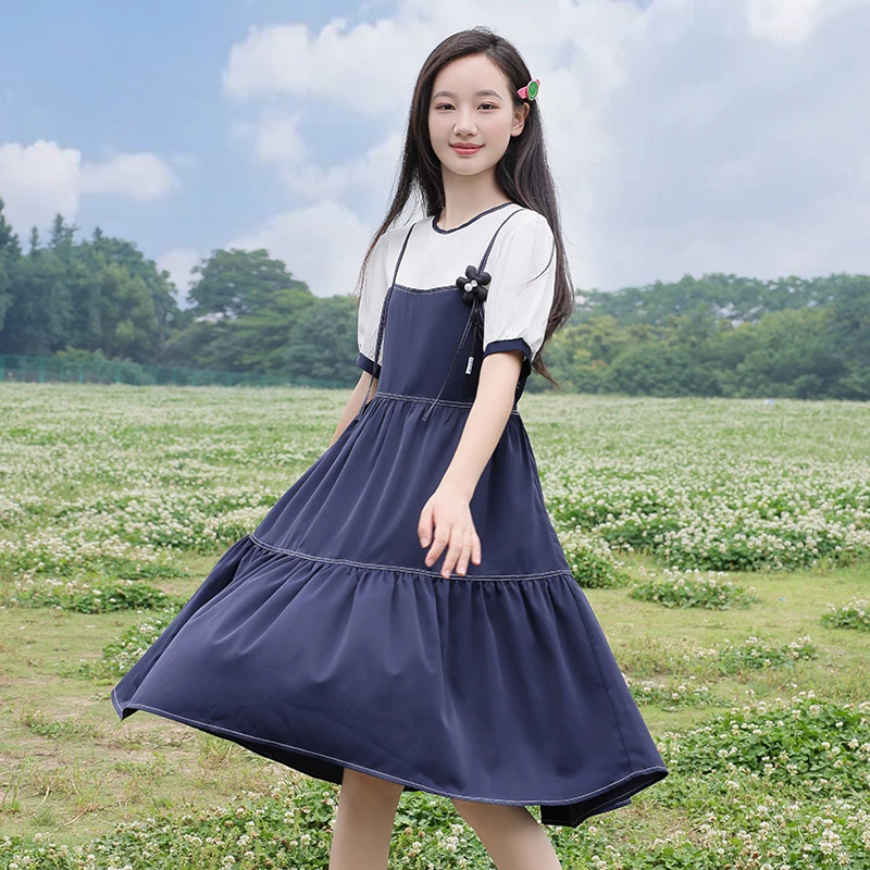 布依从林假两件连衣裙8-18岁夏装洋气初高学生高端新款少女装正品