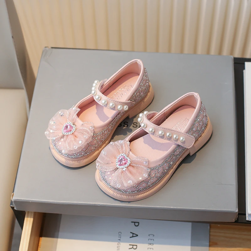 女童水晶鞋春秋爱莎公主鞋儿童小皮鞋2024新款小女孩水钻单鞋软底
