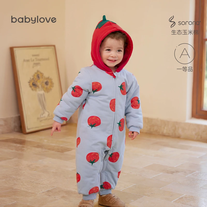 【好柿连连】babylove婴儿棉服冬季宝宝连体衣夹棉连帽外出服拉链