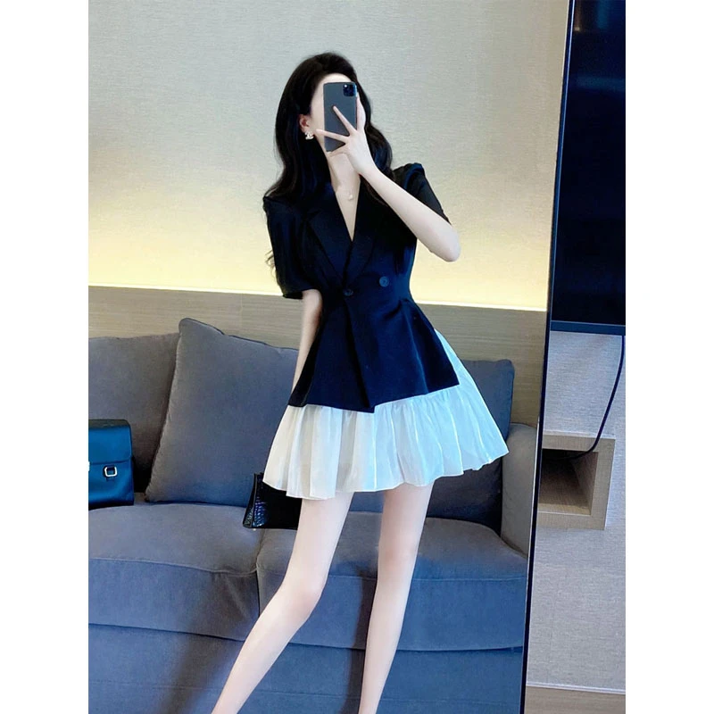 设计感西装套装裙女2023春夏新款气质女神范收腰显瘦小西服两件套