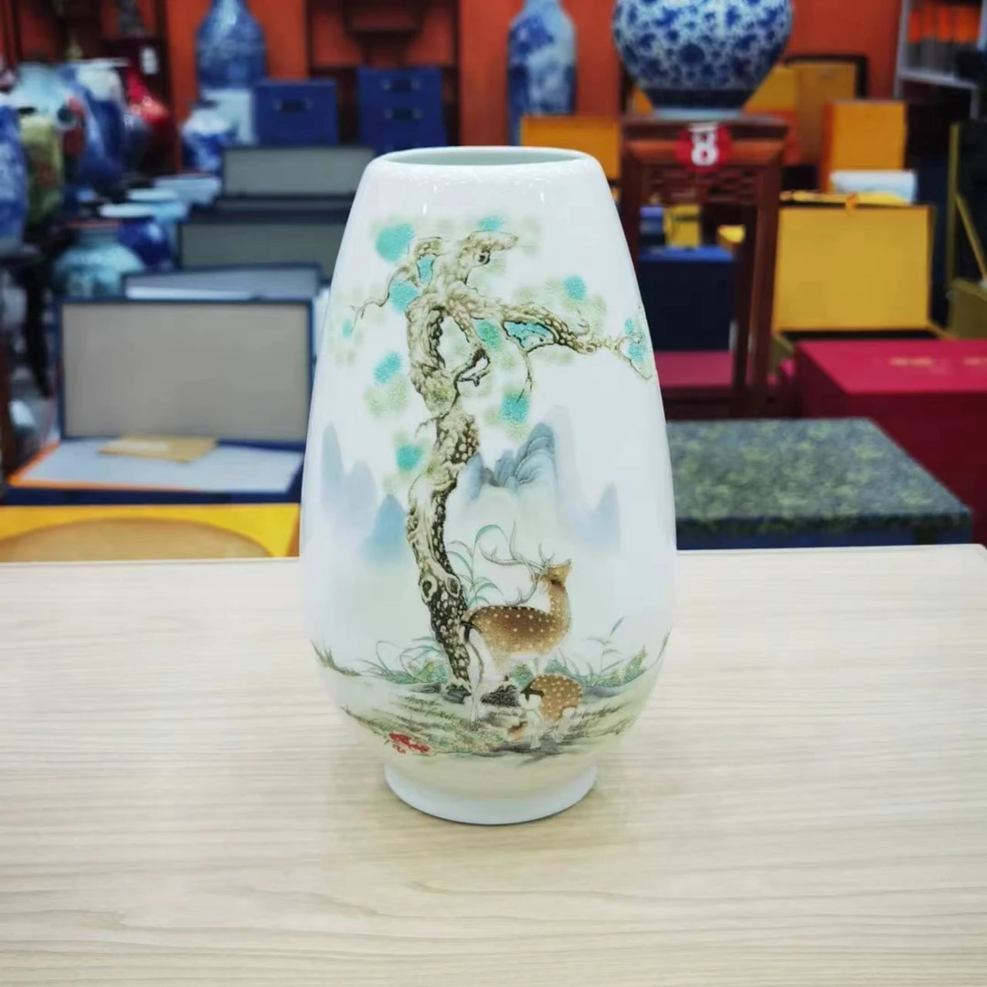 景德镇陶瓷花瓶夜光福禄双全福筒瓶小花瓶