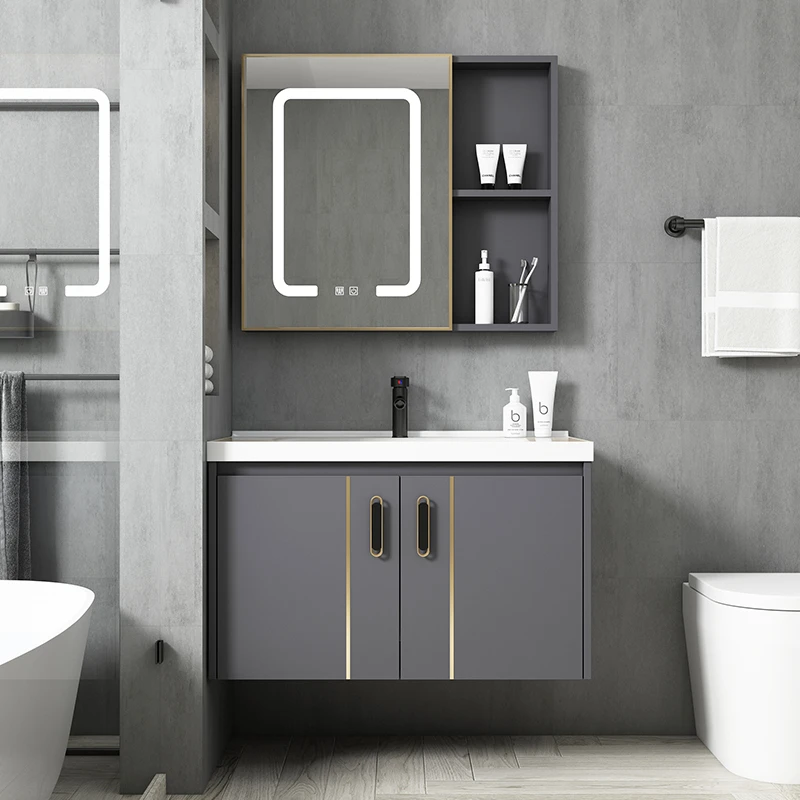 包安装卫生间洗脸盆柜组合太空铝浴室柜一体陶瓷洗手盆家用洗漱台