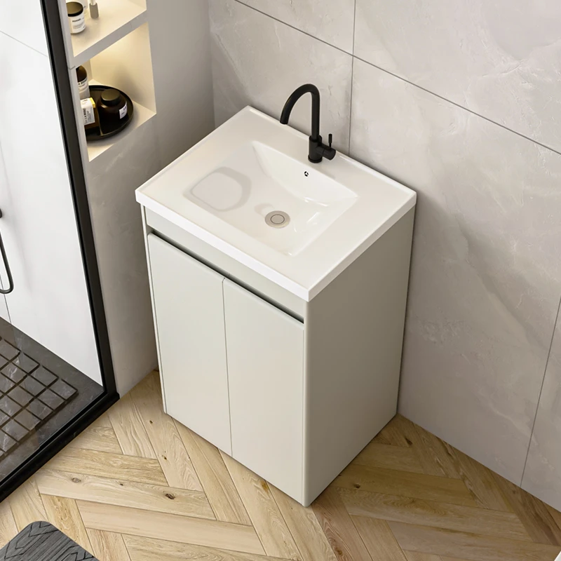 304不锈钢浴室柜镜柜组合卫生间洗漱台一体陶瓷洗手脸盆带搓衣板