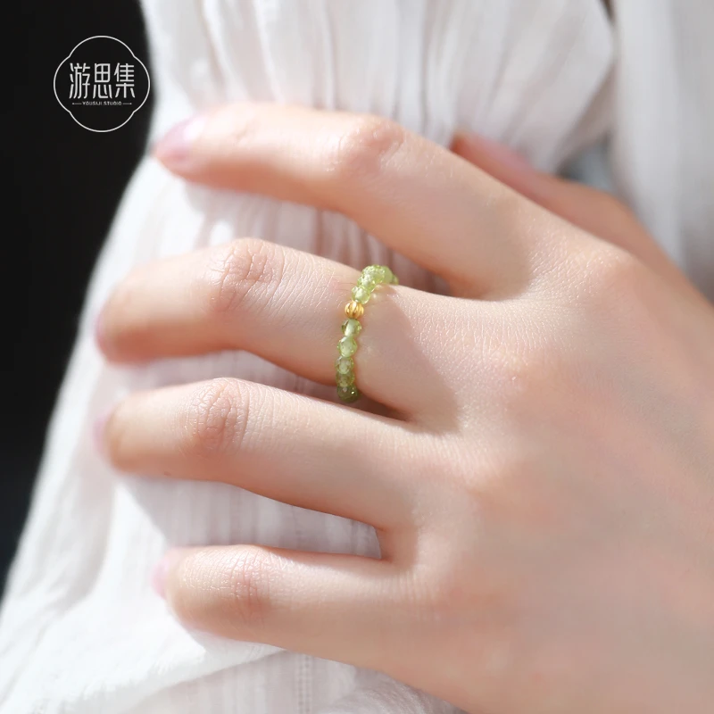 游思集【橄榄石戒指】天然橄榄石配18k时尚弹力工艺夏天气质简约