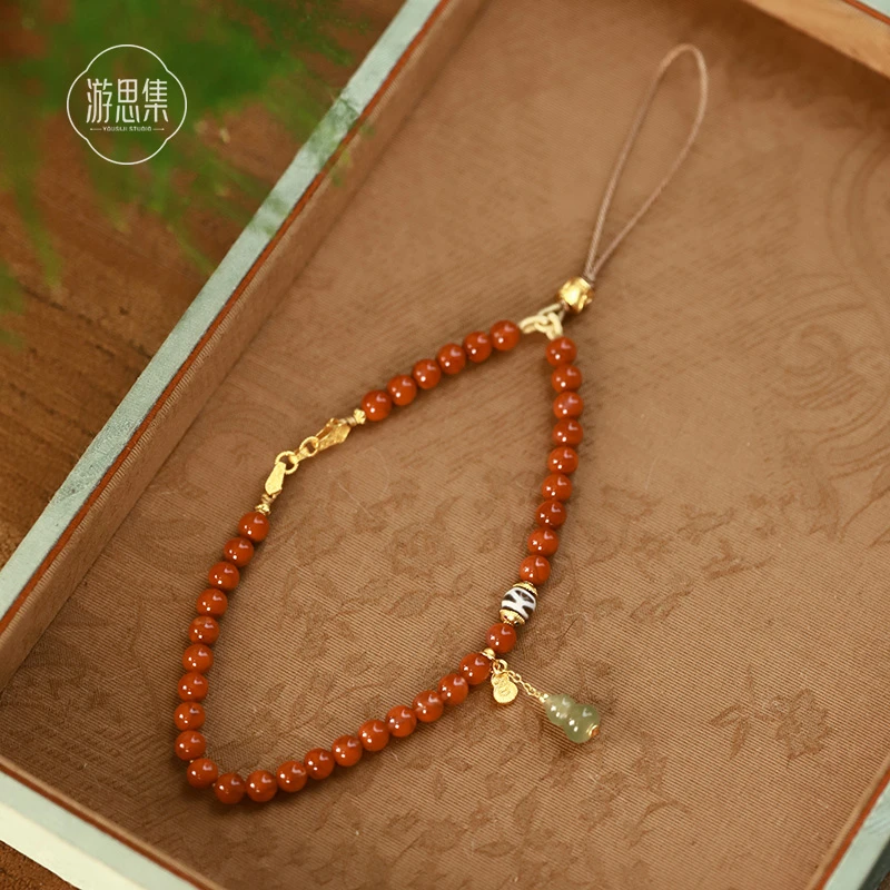 【年禧手机链】天然玛瑙和田玉手工工艺百搭单品高级感设计手机链