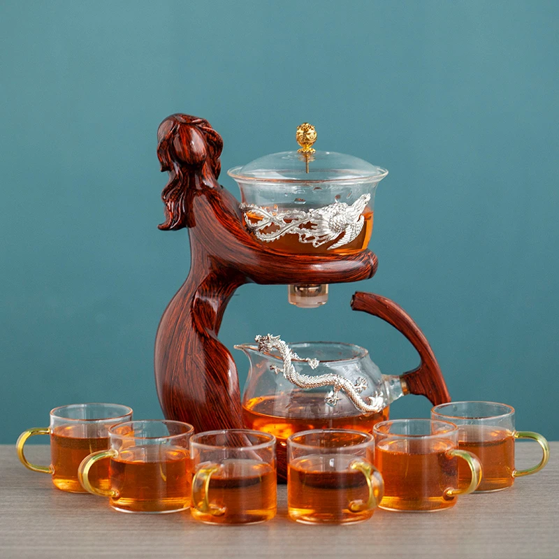 2025古风佳人全自动玻璃懒人茶具网红吸磁泡茶器套装家用会客